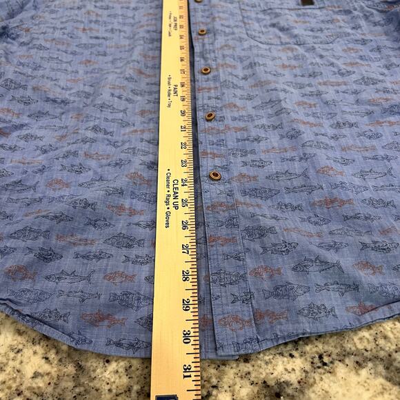 Solaris Shirt Men’s XL Blue Fish All Over Design Short Sleeve Fishing Camp Shirt - Picture 7 of 10